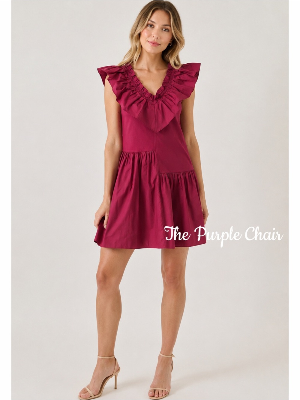 ENGLISH FACTORY NWT Mixed Media Ruffle Detail Dress *Plum L